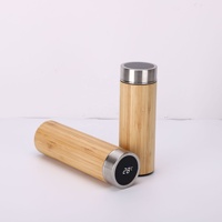 Tutup Bambu Kustom 12/15/17oz Cangkir Mug Kopi Stainless Steel 304 Dinding Ganda Termos Vakum Botol Air Bambu dengan Pegangan