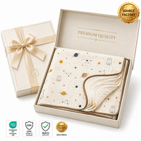 Manta de Bebé Personalizada con Logotipo, 6 Capas de Bambú y Algodón, Certificación OEKO-TEX, Estampado Espacial, Set de Regalo, Manta de Muselina Suave para Baby Shower