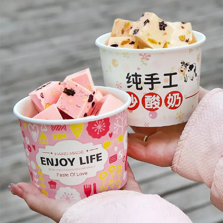 ถ้วยทำไอศกรีมพร้อมฝาปิดถ้วยกระดาษขนาด8ออนซ์10ออนซ์12ออนซ์ถ้วยไอศกรีมย่อยสลายได้