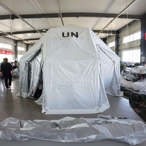 Tente d'abri familiale humanitaire - Blanche, type à armature droite, imperméable, coupe-vent, double couche, en tissu T/C, avec piquets et cordes - Product Image 2