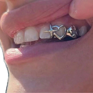 Accessoires de performance en cuivre véritable, style hip-hop, double cœur évidé, motif étoile et dents, pour Halloween, tendance et naturel - Product Image 2