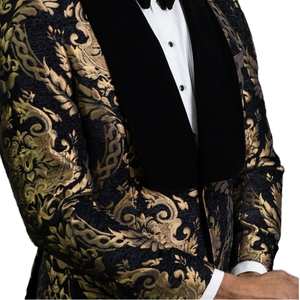 Vente en gros personnalisé 2 pièces noir floral Jacquard bal hommes costumes Slim Fit avec velours châle revers <span class=keywords><strong>mariage</strong></span> marié smoking Blazer - Product Image 2