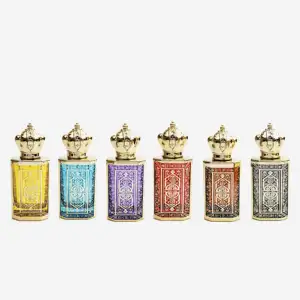 60ml luxury Arabic style perfume bottle High end UV gold perfume bottles Colored UV carved glass perfume bottle