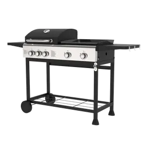 Heavy Duty Combination Gas Grill and Plancha Outdoor Garden Barbecue with Galvanized Finish for Charcoal Cooking