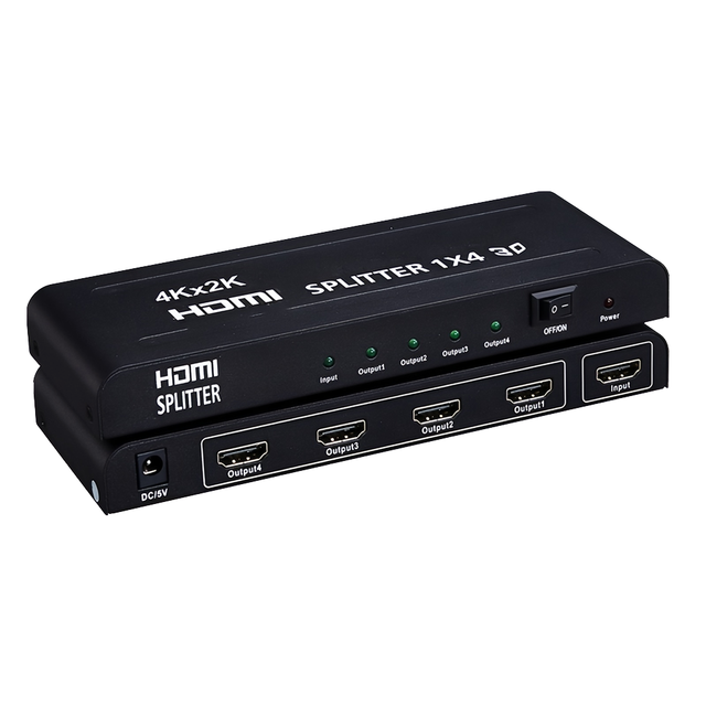 FJGEAR 1x4 HDMI Splitter 4K 3D Supported, 1-in-4-Out Ultra HD Video Distribution with 15m Transmission Stable Signal up to 15m/