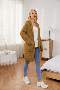 Elegante Suéter de <span class=keywords><strong>Punto</strong></span> para <span class=keywords><strong>Mujer</strong></span> con Capucha y Cuello en V, Estilo Oversize para Otoño, Chaqueta de <span class=keywords><strong>Punto</strong></span> Grueso con Gorro, Cárdigan de Manga Larga, Prenda de <span class=keywords><strong>Punto</strong></span> Cálida - Product Image 2