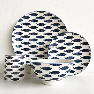 16pcs dinnerware set azul e branco peixe projeto/alta qualidade louças de porcelana chinesa/barato ukrayna yemek seti