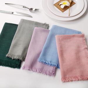 Tovagliolo in Cotone con Bordo <span class=keywords><strong>Grezzo</strong></span> e Nappe, Fatto a Mano, in Garza con Frange per Decorazioni Tavola Matrimonio - Product Image 5
