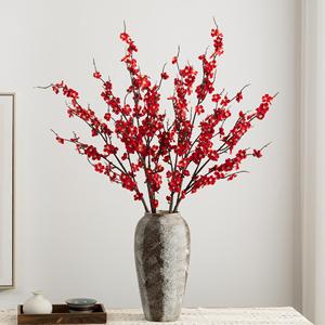 ดอกพลัมประดิษฐ์สีแดง กิ่งเดี่ยว สำหรับตกแต่งงานแต่งงานและบ้าน Meng Jie - Product Image 1