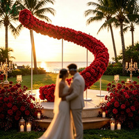 Arche florale de luxe en forme de S avec roses rouges, support de fleurs artificielles pour la décoration de scène de mariage en extérieur