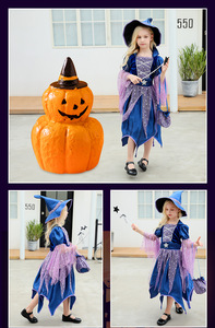 Costume da Strega per Bambina Halloween Abiti per Cosplay Personaggi TV e Film <span class=keywords><strong>Abbigliamento</strong></span> da Strega con Cappello Borsa per Caramelle Bacchetta Magica - Product Image 2