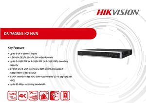 Enregistreur vidéo réseau DS-7608NI-K2/8 P HIKV 8 canaux 8 PoE 4K NVR, Plug & Play intégré, <span class=keywords><strong>H265</strong></span> +, résolution jusqu'à 8MP (4K) - Product Image 3