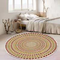 Tapis rond à pois en peluche, fabriqué à la machine, avec pompons, pour la décoration intérieure de la chambre et du salon