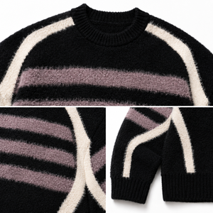 Maglione Unisex Retrò con Strisce a Contrasto, Maniche <span class=keywords><strong>Raglan</strong></span> Lunghe, Collo Tondo, in <span class=keywords><strong>Maglia</strong></span> Soffice per Uomo e Donna, Vendita all'Ingrosso - Product Image 2