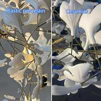 Lustre personnalisé pour hall d'hôtel, décoration en céramique, fleurs, feuilles de ginkgo, grands lustres longs, éclairage de plafond pour escaliers, villa