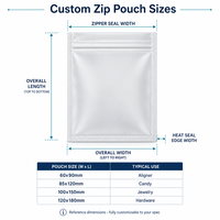 Mini sacs zip-lock personnalisés scellés à chaud sur un côté bijoux bracelet boucles d'oreilles bracelet emballage sac en plastique hologramme avec fermeture éclair