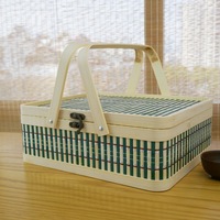 Panier en bambou Anji, style vintage chinois, portable, pour le Festival du Dragon, le Festival de la Mi-Automne, les boulettes de riz et les gâteaux de lune