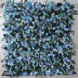 L-BFW Custom Seide gefälschte grüne Pflanze verlässt Rose Blumen wände Hochzeits dekor Baby party künstliche blaue Blumen wand