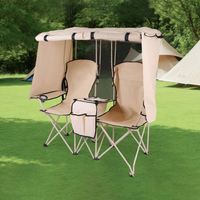 Chaise pliante de camping d'extérieur avec auvent, double siège, portable, pour la plage et la pêche, avec pare-soleil et sac isotherme
