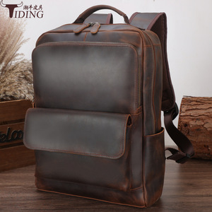 Tiding Genuine Leather <b>Backpack</b> 15.6-Inch Laptop Bag Retro Cowhide Men's Travel <b>Backpack</b> Large Capacity Outdoor Use - Product Image 5