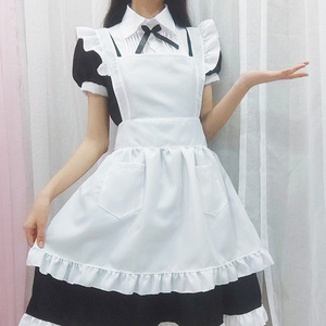 Tablier de demoiselle d'honneur de style japonais, noir et blanc, en coton, pour usage quotidien, costume de cosplay pour femme, lavable en machine - Product Image 1