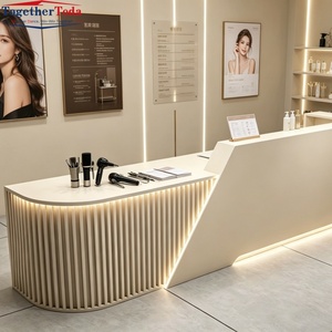 Mostrador de Recepción Curvo con Iluminación LED, Moderno, para Salón de Belleza, Peluquería, Spa, Hotel, Tamaño Personalizado - Product Image 4