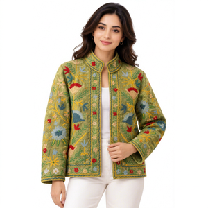 Veste en coton brodée à la main style bohème du Rajasthan, col montant, pour femme, écologique et respirante - Product Image 1