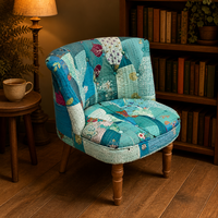 Großhandel Wohnzimmer-Akzentstuhl Kantha Patchwork-Sessel Boho Einzelsofa Lounge Baumwollstoff Gepolsterte Rückenlehne Holzbeine