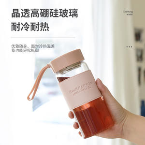 Botella de agua de vidrio Hankparson de 500 ml con tapa y asa para preparar té, uso en la oficina, regalo - Product Image 1