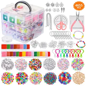 Boncuk charms ve araçları ile 4655 adet 3 katmanlar akrilik kutu DIY takı yapma kiti