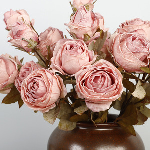 4 <b>Headed</b> English Rose Silk Flower Vintage <b>Style</b> Burnt Edge Wedding Decor Home Decor Outdoor Props High Simulation Plastic - Product Image 3