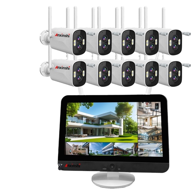 Wireless Home Security Cameras 8Chanels 12.5inch Large Screen Smart Wifi Battery Camera with 10X Zoom CCTV Camera System