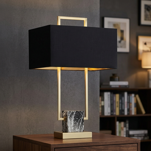 Lampe de table moderne en fer avec abat-jour rectangulaire en tissu beige, LED E27, lumière chaude 3000K, 80 CRI, éclairage décoratif pour chambre à coucher - Product Image 2