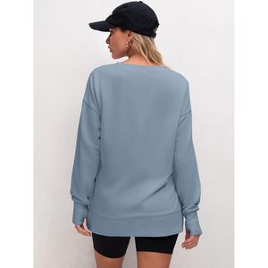 Sweat-shirt surdimensionné à col rond pour femme FOXA, manches longues, léger, avec fentes latérales, pull décontracté en mélange de coton respirant - Product Image 6