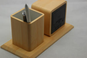 Hot Sell Office Desktop Pen Stand Table Bamboo Wooden Pen Holder Led Digital <strong>Alarm</strong> <strong>Clock</strong> With Date Temperature - Product Image 3