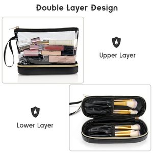 Diamante modello doppio strato organizzatore in PVC alla moda impermeabile da viaggio custodia per il trucco Pu <span class=keywords><strong>borsa</strong></span> di bellezza per la conservazione di cosmetici - Product Image 4