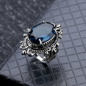 Anello a Specchio Blu Reale per Donne, Gioiello da Dito Vintage e Distintivo - Product Image 2