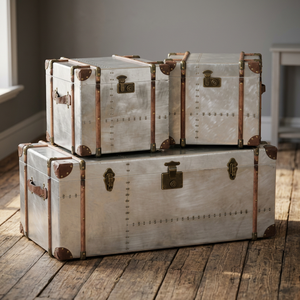 Chaman India Rustic <b>Metal</b> Galvanized Box <b>Trunks</b> Set of 3 - Product Image 3