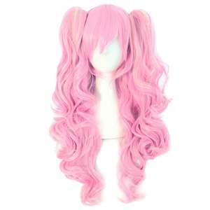 Peluca de Cosplay larga rizada de <span class=keywords><strong>Anime</strong></span> Lolita, Color arcoíris, Negro, Rosa, azul y Rubio, 2 coletas para fiesta diaria, venta al por mayor - Product Image 5