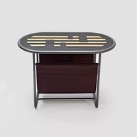 Table d'appoint ovale moderne personnalisée avec porte-revues en cuir pleine fleur, table d'appoint en acier inoxydable pour salon de luxe