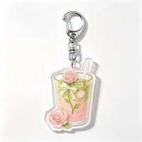 Porte-clés 2D mignon en forme de nœud matcha, pendentif en acrylique, breloque de sac pour boisson, accessoire féminin pour femmes, idéal comme cadeau