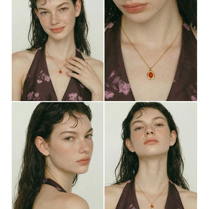 JINYOU 2142 Collar de <span class=keywords><strong>Cadena</strong></span> Fina de Acero Inoxidable con Colgante Ovalado de Piedra Natural Ojo de Tigre para Venta al por Mayor - Product Image 3