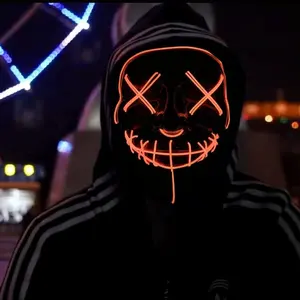 Amazon Hot Selling Neon EL LED Leuchten Kunststoff PVC Halloween Horror Cosplay Kostüm Party Rave Maske für DJ
