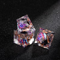 Ensemble de 7 dés en résine polyédriques transparents personnalisés, à âme liquide effet nébuleuse tourbillonnante, pour jeux de rôle de table (D&D), avec numéros en cuivre