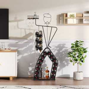 Estante para Vino Metálico Independiente con Capacidad para 20 Botellas, Mini Bar con Cubitera, Diseño Art Deco, Sostenible para el Hogar, Cocina, Comedor y Bebidas - Product Image 4