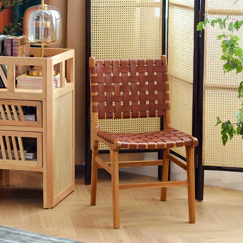 American Country Style Holz Esszimmers tuhl Retro Massivholz mit Sattel Lederbezug für Home Dining Chair