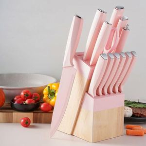 High Quality 14 Pieces <b>Kitchen</b> <b>Knife</b> Set 3cr13 Stainless Steel ABS Handle <b>Sharp</b> Blade Chef Steak Bread <b>Knife</b> With Wood Block - Product Image 1