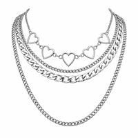 Ensemble de colliers ras-du-cou superposés en forme de cœur couleur argent, avec chaînes gourmettes épaisses, réglables, bijoux de mode punk pour femmes et filles, cadeau de fête