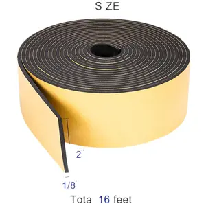 EPDM Neoprene Weather Stripping 2" W X 1/8" T, Self Adhesive Foam Rubber Seal Strip Tape, 16 Ft Length