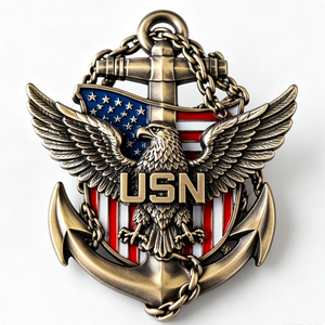 USN Eagle Anchor <b>Badge</b> Gold Plated Brass 3D Patriotic Emblem Souvenir - Product Image 4
